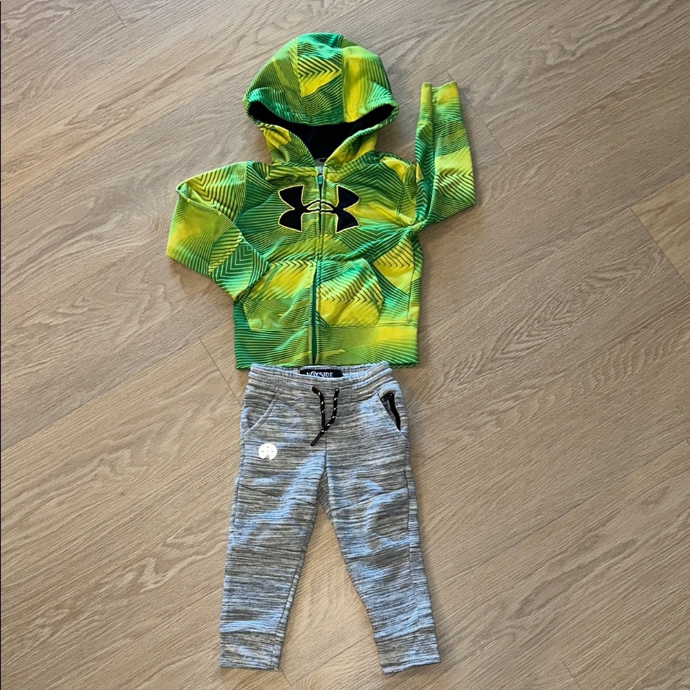 Under Armour Green Hoodie 2t and Gray Wayside Pants 2t Set